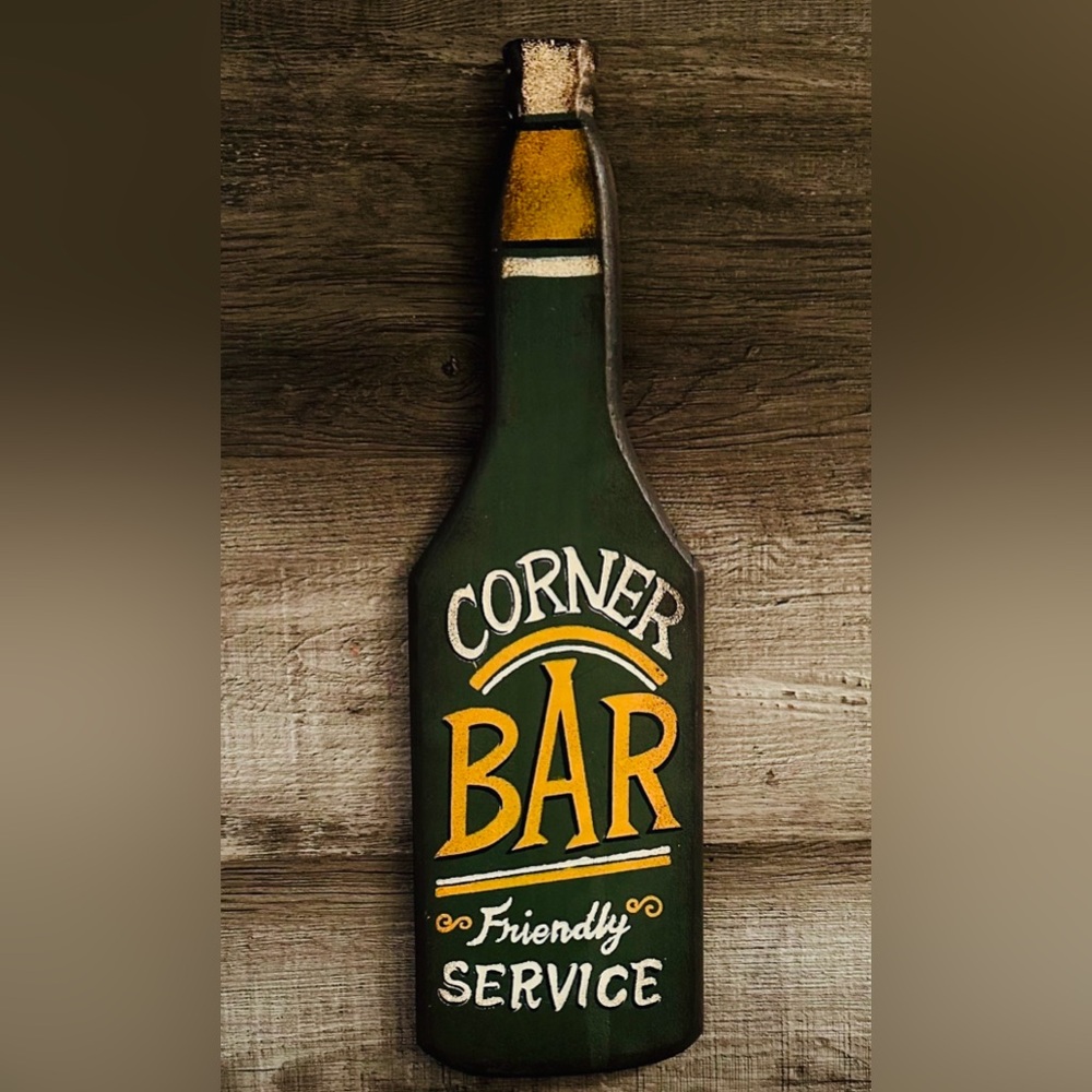 Wood Sign Distressed Rustic Corner Bar Friendly Service Bar 21” Long